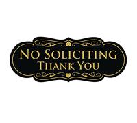 Tous Les Qualité Designer n'Soliciting Thank You Sign 3-1/2" x 9" - Large Noir/doré