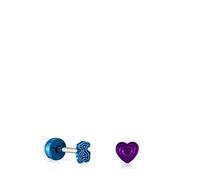 TOUS Lot de piercings d'oreilles pour femme en acier IP, violet et bleu, collection Bickie