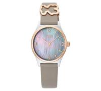 TOUS Montre analogique avec bracelet en cuir, acier et cadran en nacre Epic Icon, Bracelet noir, Classique