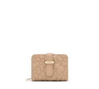 TOUS Petit porte-monnaie en cuir beige avec motif en relief, fermeture éclair dorée, portefeuille compact pour femme