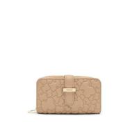 TOUS Portefeuille en cuir avec fermeture éclair, beige, design Kaos, plusieurs compartiments pour cartes, fermeture en métal doré