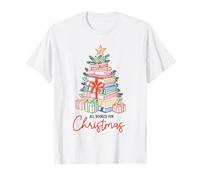 Tous réservés pour Arbre de Noël Pile de Livres Lecture Vacances T-Shirt
