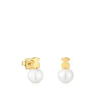 TOUS Sweet Dolls Boucles d'oreilles pour femme avec motif d'ours plaqué or 18 carats sur argent sterling et perle de culture d'eau douce
