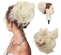Tousled Updo Chignon Désordonné Extension de Cheveux Naturels Queue de Cheval avec élastique Postiche Synthétique pour les Femmes Bleach Blond