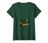Tout ce Dont J'Ai Besoin, C'est d'une Amoureuse du café et du Soleil T-Shirt avec Col en V, Femme, Vert Forêt, M