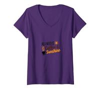Tout ce Dont J'Ai Besoin, C'est d'une Amoureuse du café et du Soleil T-Shirt avec Col en V, Femme, Violet, M