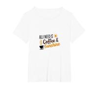 Tout ce Dont J'Ai Besoin, C'est d'une Amoureuse du café et du Soleil T-Shirt, Femme Grandes Tailles, Blanc, 2X