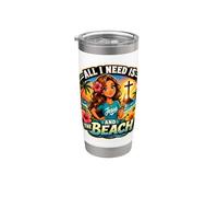 Tout ce dont j'ai besoin, c'est Jésus et la plage, Christian Summer Graphic Gobelet isotherme en acier inoxydable double paroi