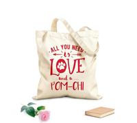 Tout ce dont tu as besoin, c'est d'amour et d'un motif de citation Pomchi avec une empreinte de patte Sac cadeau pour bouteille de vin en toile tissu épais de 340g/m² S'accorde avec les vêtements