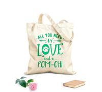 Tout ce dont tu as besoin, c'est d'amour et d'un motif de citation Pomchi avec une empreinte de patte Sac cadeau pour bouteille de vin en toile tissu épais de 340g/m² S'accorde avec les vêtements