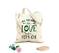 Tout ce dont tu as besoin, c'est d'amour et d'un motif de citation Pomchi avec une empreinte de patte Sac cadeau pour bouteille de vin en toile tissu épais de 340g/m² S'accorde avec les vêtements