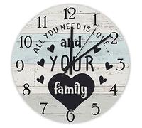 Tout Ce Dont Vous Avez Besoin C'est d'amour Et De Votre Famille - Vintage Funny Blue Ronde Pendule Murale sans Tic-Tac Horloge Murale Silencieuse Cuisine Horloge pour Hôtel Maison Bar 25Cm