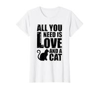 Tout ce Dont Vous Avez Besoin est l'amour et Un Chat T-Shirt Graphique avec Valeur, Femme, Blanc, M