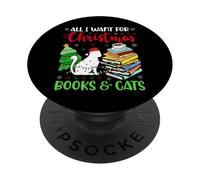 Tout ce Que Je Veux pour Noël, ce sont des Livres et des Chats, de Jolies Vacances douillettes PopSockets PopGrip Adhésif