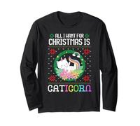 Tout ce Que Je Veux pour Noël, C'est Un Chat Licorne Caticorn Ugly Xmas Manche Longue