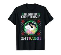 Tout ce Que Je Veux pour Noël, C'est Un Chat Licorne Caticorn Ugly Xmas T-Shirt Graphique avec Valeur