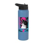 Tout est tellement ennuyeux que le mème Vaporwave du chat smoking japonais Stainless Steel Insulated Water Bottle