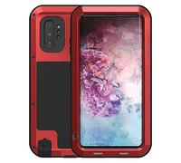 Tout Le Corps Coque pour Samsung Galaxy Note 10+/Plus 5G, Love Mei à Toute épreuve Hybride Aluminium Métal Armure Antichoc Antipoussière Housses 6,8-Pouce, sans Verre Trempé(Rouge)