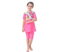 Tout-Petit Enfant Filles Modeste Maillots Bain 2 Pièces Burkini Manches Longues/Manches Courtes Rash Guard Haut Pantalon Surf Musulman Islamique Tenue Plage 2# Rose 5-6 Ans