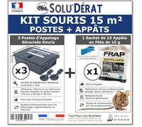 TOUT POUR LES NUISIBLES Kit Souris 15 m² avec 3 postes d'appâtage sécurisés et 1 Sachet de 150g d'appâts en pâte - SOLU'DÉRAT