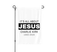 « Tout tourne autour de Jésus » de Charlie Kirk - Drapeau de jardin 12x18 double face pour décorations extérieures