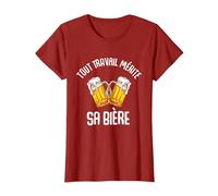 Tout Travail Mérite Sa Bière T-Shirt, Femme, Canneberge, XXL