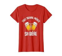 Tout Travail Mérite Sa Bière T-Shirt, Femme, Rouge, XS