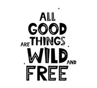 toutes les bonnes choses sont sauvages et inscription avec des feuilles dessinées à la main phrase de motivation Stickers muraux en vinyle 52x68cm Amovible sans laisser de colle Noir