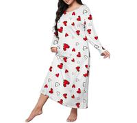 Toutes les chemises de nuit en coton grande taille robe de nuit décontractée pour femmes grande taille imprimé cœur manches longues col rond chemise de nuit ample extensible pour femmes plus chemises
