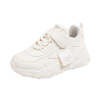 toutes les saisons chaussures de sport fille semelle plate semelle épaisse antidérapant léger laçage boucle crochet couleur unie confortable décontracté boutons noir, Blanc., 28.5 EU