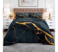 Toutes Saisons Couette 140 x 200 cm Lignes Dorées Abstraites Semblables Marbre Couette matelassée Luxueuse et Douce en Duvet et Plumes, Respirante Lavable en Machine, Hypoallergenique, Good Sleep Gris