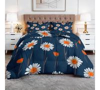 Toutes Saisons Couette 140 x 200 cm Minimalisme Fleurs Marguerites Couette matelassée Luxueuse et Douce en Duvet et Plumes, Respirante Lavable en Machine, Hypoallergenique, Good Sleep Bleu Foncé