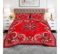 Toutes Saisons Couette 140 x 200 cm Motifs Cachemire Géométrie Fleurs Couette matelassée Luxueuse et Douce en Duvet et Plumes, Respirante Lavable en Machine, Hypoallergenique, Good Sleep Rouge