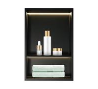 TouTToNG Niche de douche murale en acier inoxydable - Étagère intégrée à 2/3 étages avec lumière LED/RVB - Rangement pour rangement dans la salle de bain, le salon, le balcon - Noir (lumière LED, 30 x