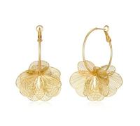TOVABA Boucles d'oreilles pendantes en forme de fleur dorée pour femme, boucles d'oreilles exquises en métal, bijoux fantaisie polyvalents pour les loisirs, les tenues de soirée et les festivités