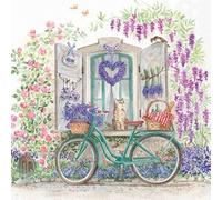 Lot de 20 serviettes en papier avec motif nature vélo devant fenêtre de fleurs 33 x 33 cm