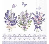 Lot de 20 serviettes en papier avec motif floral Bouquets de lavande Pour décoration de table Convient également pour le découpage et la technique des serviettes 33 x 33 cm