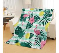 Tovast 3D Couverture Flamants Roses 130x150cm Microfibre Flanelle Douce et Chaude Polaire Plaid Couverture Feuilles De Palmier Blanket Lumière pour Lit Canapé La Chambre Coucher Voyages(Image 41-16)