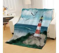 Tovast 3D Couverture Phare 130x150cm Microfibre Flanelle Douce et Chaude Polaire Plaid Couverture Cartoon Blanket Lumière pour Lit Canapé La Chambre Coucher Voyages(Image 18-5)
