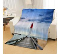 Tovast 3D Couverture Phare 150x200cm Microfibre Flanelle Douce et Chaude Polaire Plaid Couverture Thème Océanique Blanket Lumière pour Lit Canapé La Chambre Coucher Voyages(Image 20-7)