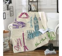 Tovast 3D Couverture Tour Eiffel 130x150cm Microfibre Douce et Chaude Polaire Plaid Couverture Sherpa Big Ben Blanket Lumière pour Lit Canapé La Chambre Coucher Voyages(Image 20-10)