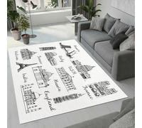 Tovast Tapis Tour Eiffel Salon Chambre 160x230 cm Duveteux Doux Confort Tapis Big Ben 3D Lavable Antidérapant Poil Ras Moquette pour Chevet Couloir Intérieur et Extérieur Rug Décorer(Image 10-7)