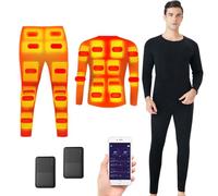 TOVCHEI 24-Zone Chauffée sous-Vêtements Chemise Pantalon Ensemble USB Batterie Électrique Chauffée Thermique sous-Vêtements APP Contrôles pour L'Équitation en Plein Air,Noir,L