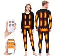 TOVCHEI Ensemble De sous-Vêtements Thermiques Chauffants avec APP Et Télécommande, Couche De Base De Longs Johns, Hauts Et Pantalons Chauffants, Doublé De Polaire,Noir,XL