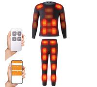 TOVCHEI Ensemble De sous-Vêtements Thermiques Chauffés De 32 Zones, Pantalons Thermiques De Chemise De Molleton De Moto De Contrôle D'APP, sans Batterie,Noir,L