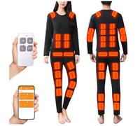 TOVCHEI sous-Vêtements Chauffants avec Application Et Télécommande, Ensemble De Couche De Base Thermique Longue John Haut Et Bas,Noir,L