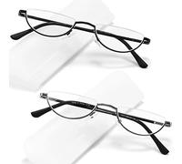 TOVEEN Lunettes de lecture demi-lentilles, blocage de la lumière bleue, monture demi-lune, charnière à ressort, avec étui pour hommes et femmes, 2 pièces (noir/gunmetal)