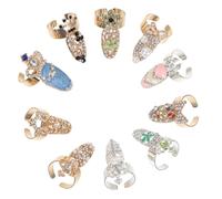 TOVINANNA 10 pièces Bagues Ongles avec Cristaux Anneaux Articulés Mode pour Femmes Accessoires Décoratifs pour Faux Ongles et Doigts
