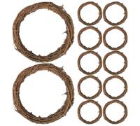 TOVINANNA 12 Pièces Couronne Rustique en Rotin Naturel Léger et Solide pour Décoration de Noël et Création de Guirlandes Festives D'anneau Couleur Café