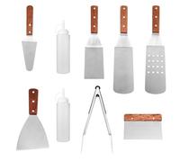 TOVINANNA 1ensemble Set de Ustensiles de Barbecue Acier Inoxydable avec Manches Bois Kit Complet pour Grillades Extérieur et Intérieur Léger pour Repas Famille et Restaurants